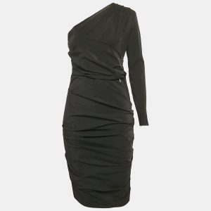 Elisabetta Franchi Black Nylon Draped One-Shoulder Midi Dress M, Dresses - Luxury Closet catalog