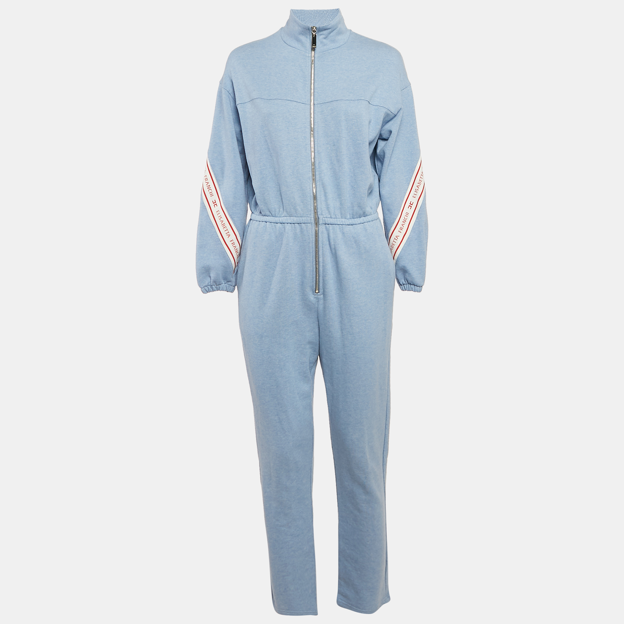 Elisabetta Franchi Blue Cotton Knit Logo Tape Trimmed Jumpsuit S, Suits - Luxury Closet catalog