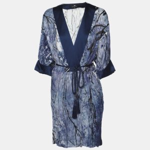 Elisabetta Franchi Multicolor Cherry Blossom Kimono Mini Dress M, Dresses - Luxury Closet catalog