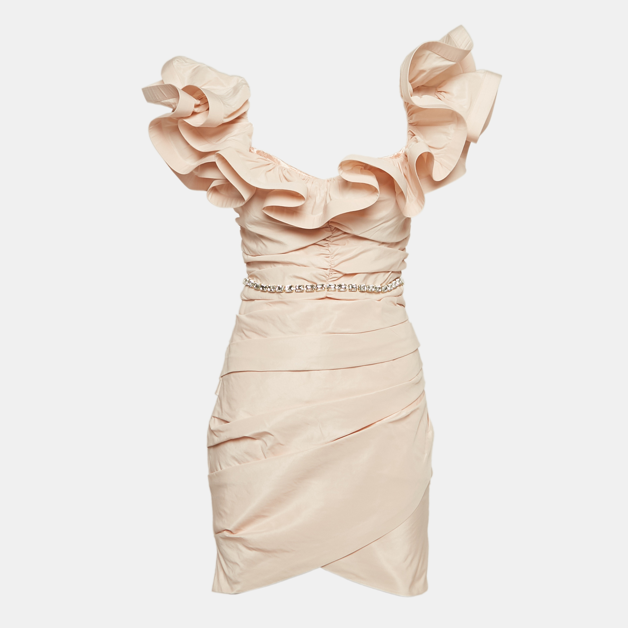 Elisabetta Franchi Pink Ottoman Taffeta Ruffled Off-Shoulder Mini Dress M, Dresses - Luxury Closet catalog