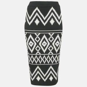 Elisabetta Franchi Black Tribal Intarsia Stretch Knit Midi Skirt L, Skirts - Luxury Closet catalog