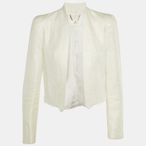 Elisabetta Franchi White Textured Patterned Cotton Open Blazer M, Coats & Jackets - Luxury Closet catalog