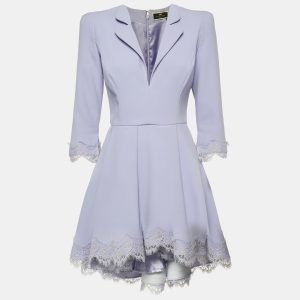 Elisabetta Franchi Lavender Crepe Lace Trim Flared Mini Dress M, Dresses - Luxury Closet catalog