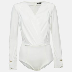 Elisabetta Franchi White Jersey Plunging Neck Bodysuit M, Shirts & Tops - Luxury Closet catalog