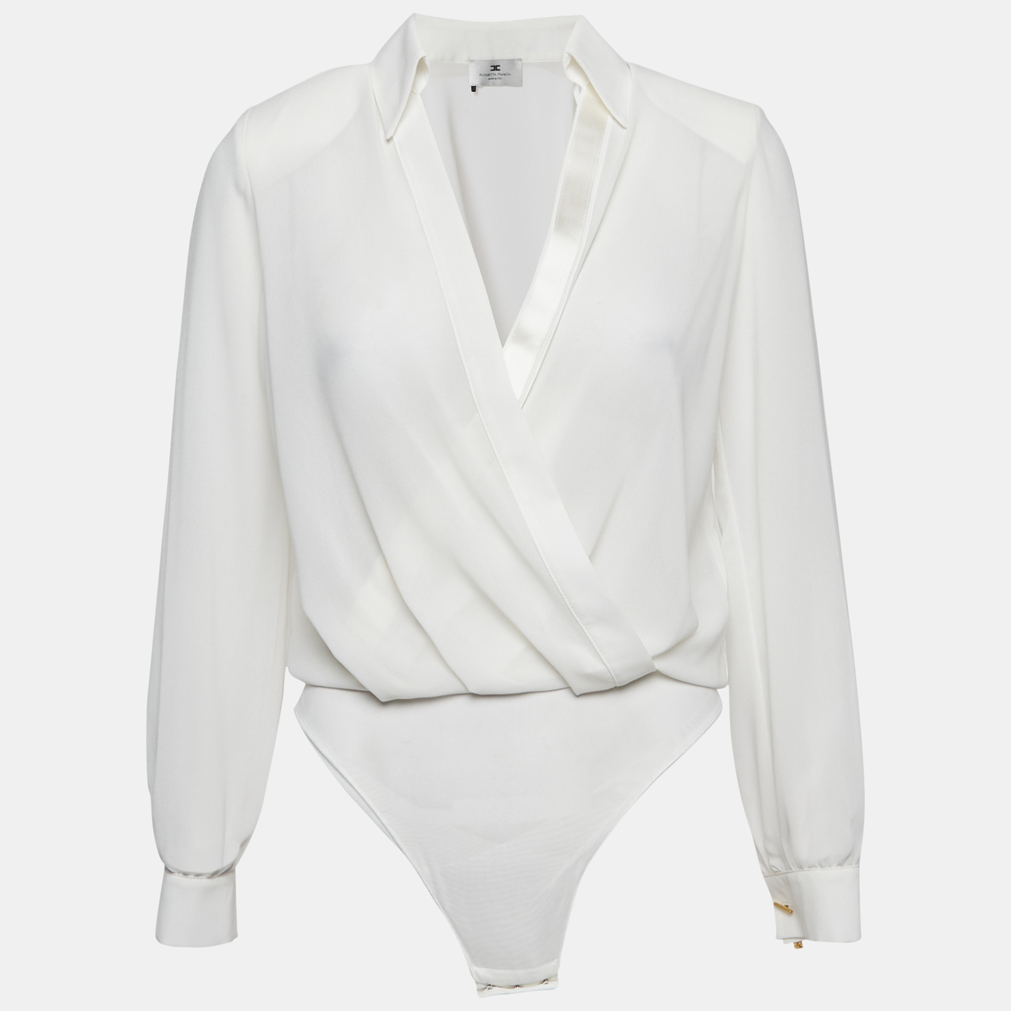 Elisabetta Franchi White Chiffon Plunging Neck Bodysuit S, Shirts & Tops - Luxury Closet catalog