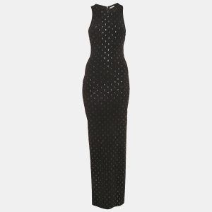 Elisabetta Franchi Black Rhinestone Lettering Rib Knit Red Carpet Dress M, Dresses - Luxury Closet catalog