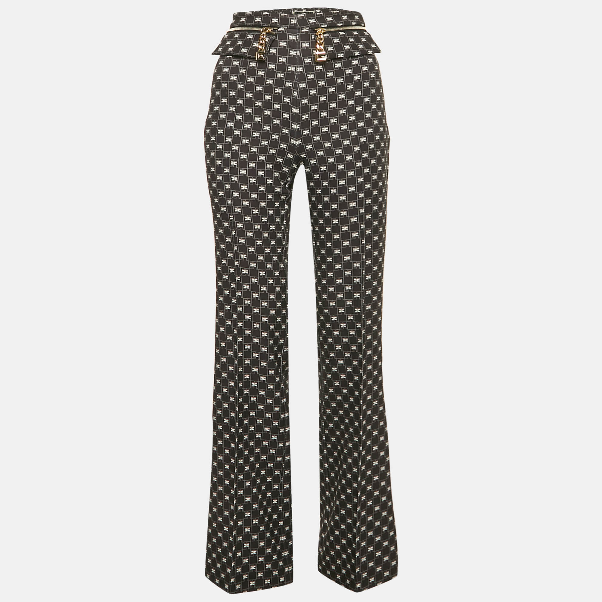 Elisabetta Franchi Black Logo All Over Jersey High Rise Flared Pants S, Jeans - Luxury Closet catalog