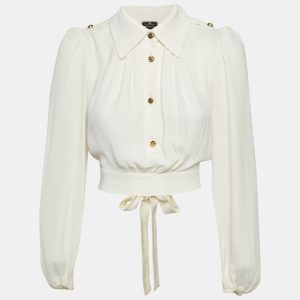 Elisabetta Franchi Off-White Crepe Tie-Up Blouse S, Shirts & Tops - Luxury Closet catalog