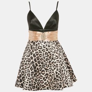 Elisabetta Franchi Pink/Black Leopard Print Satin Mini Dress M, Dresses - Luxury Closet catalog