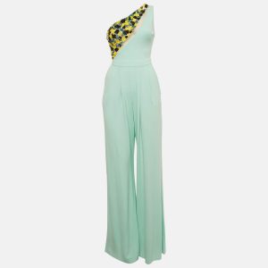 Elisabetta Franchi Pastel Green Jersey Sequin Embellished One Shoulder Jumpsuit S, Suits - Luxury Closet catalog