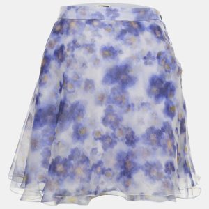 Elisabetta Franchi Purple Floral Printed Organze Tiered Mini Skirt M, Skirts - Luxury Closet catalog