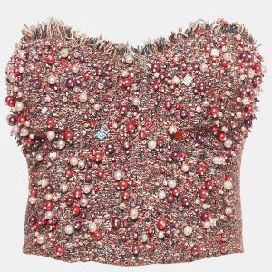 Elisabetta Franchi Pink Beaded Tweed Corset Top L, Shirts & Tops - Luxury Closet catalog