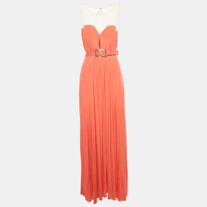 Elisabetta Franchi Coral Tulle Trim Peated Jersey Belted Dress L, Dresses - Luxury Closet catalog