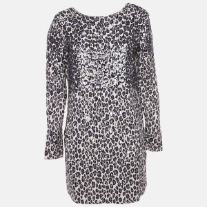 Elisabetta Franchi Beige/Black Leopard Print Crepe Sequin Embellished Mini Dress M, Dresses - Luxury Closet catalog