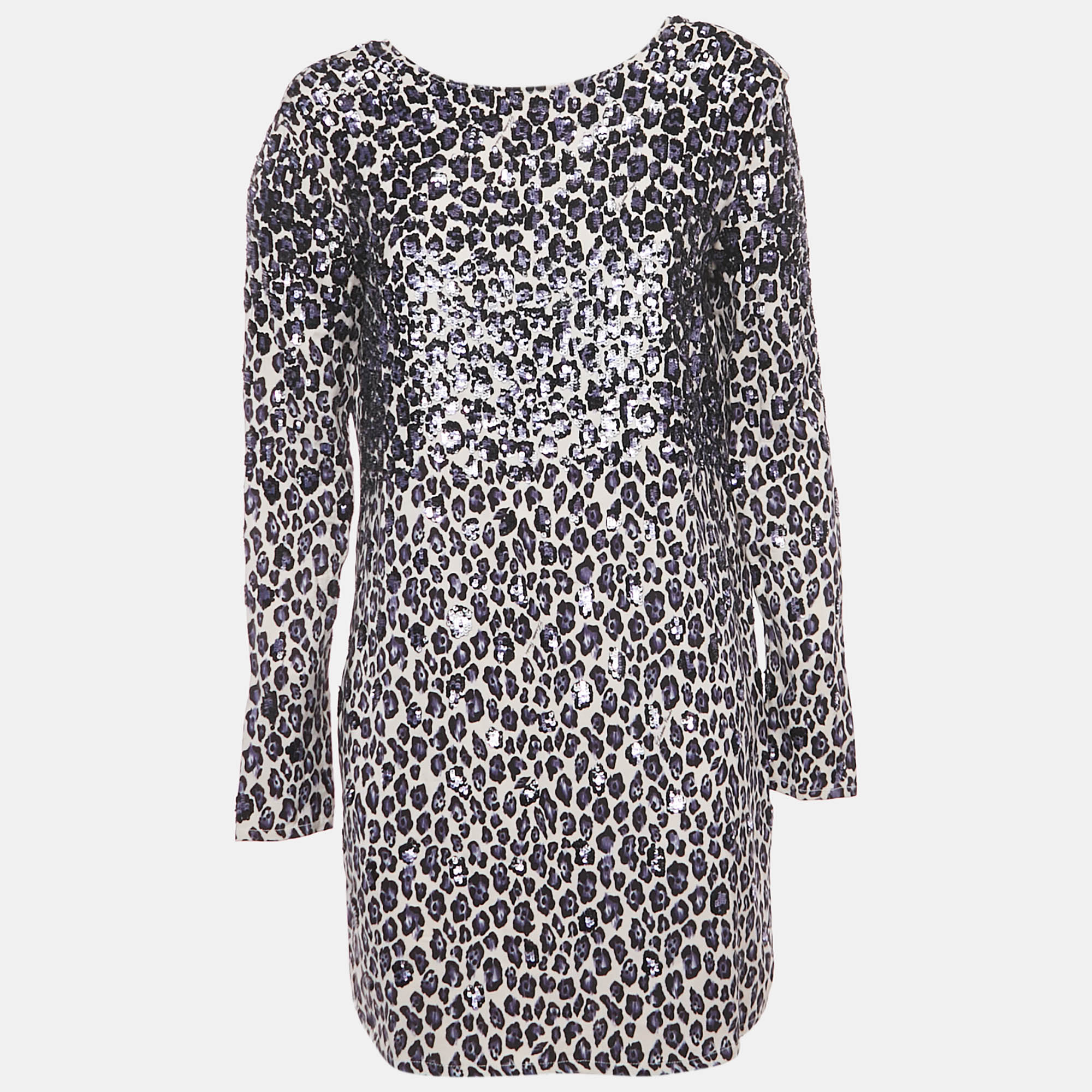 Elisabetta Franchi Beige/Black Leopard Print Crepe Sequin Embellished Mini Dress M, Dresses - Luxury Closet catalog