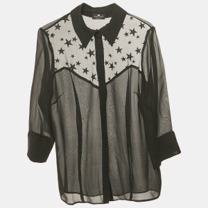 Elisabetta Franchi Black Tulle Trim Chiffon Shirt M, Shirts & Tops - Luxury Closet catalog