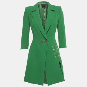 Elisabetta Franchi Green Crepe Lace-Up Detail Mini Coat Dress S, Dresses - Luxury Closet catalog