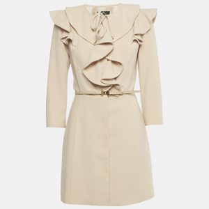 Elisabetta Franchi Beige Ruffled Mini Coat Dress M, Dresses - Luxury Closet catalog