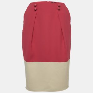 Elisabetta Franchi Pink/Cream Crepe Pleated Knee Length Skirt M, Skirts - Luxury Closet catalog