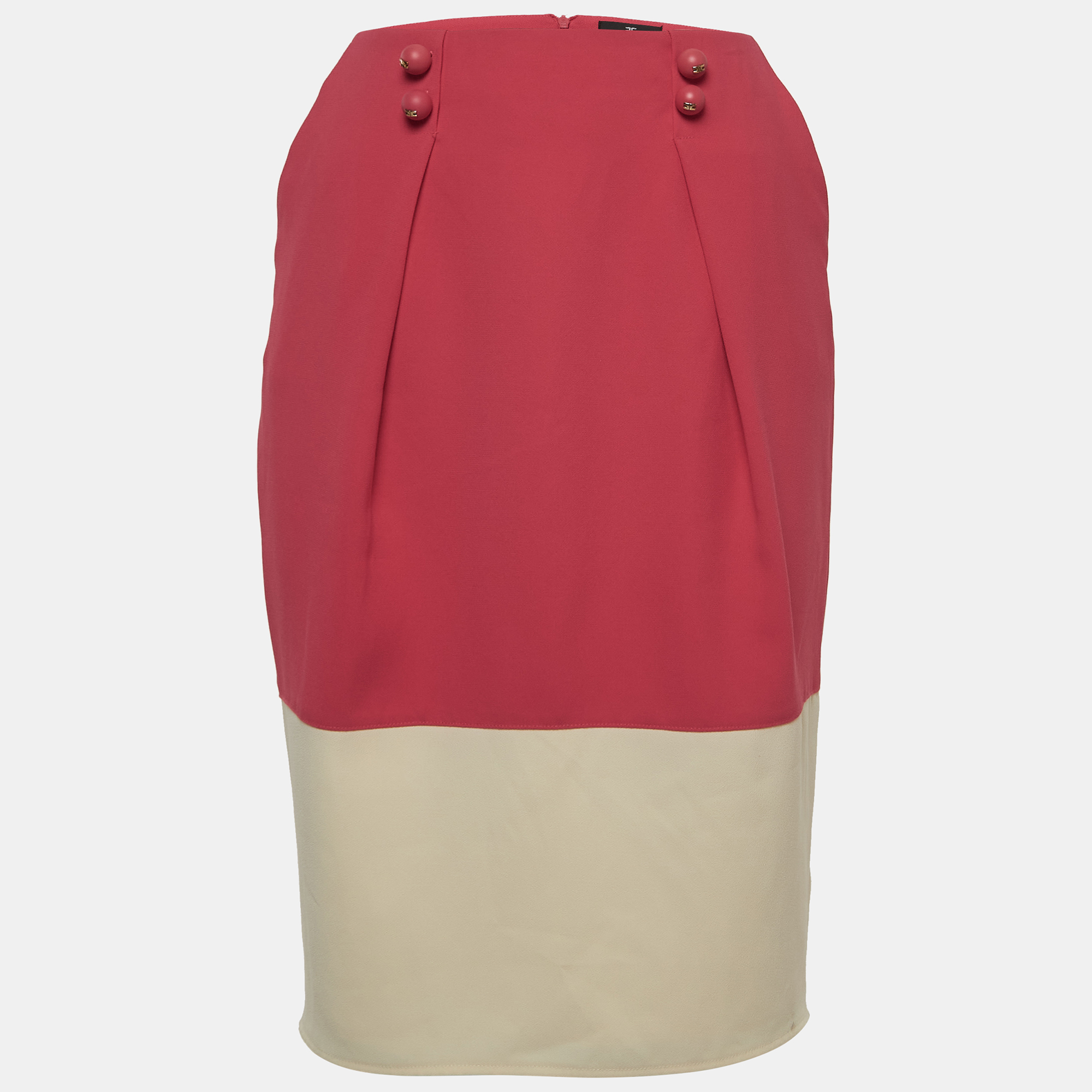 Elisabetta Franchi Pink/Cream Crepe Pleated Knee Length Skirt M, Skirts - Luxury Closet catalog
