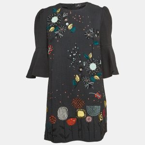 Elisabetta Franchi Black Sequin and Beads Embellished Crepe Bell Sleeve Mini Dress M, Dresses - Luxury Closet catalog