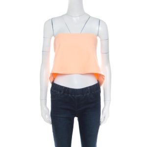 Elizabeth & James Sunwashed Orange Ponte Knit Strapless Addilyn Crop Top S, Shirts & Tops - Luxury Closet catalog