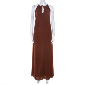 Elizabeth & James Cinnamon Brown Pleated Chiffon Cadence Maxi Dress S, Dresses - Luxury Closet catalog
