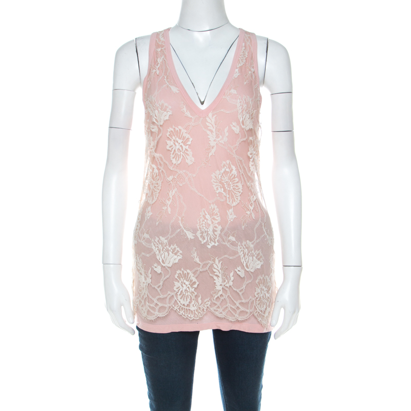Emanuel Ungaro Pale Pink Floral Lace Overlay Tank Top L, Shirts & Tops - Luxury Closet catalog