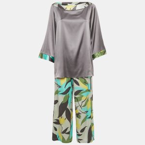 Emilio Pucci Grey/Multicolor Printed Satin Silk Top and Pants Set M/S, Suits - Luxury Closet catalog