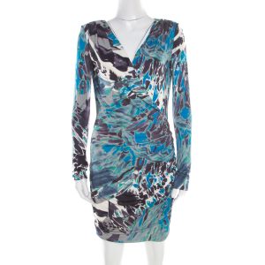 Emilio Pucci Multicolor Printed Silk Jersey Power Shoulder Draped Dress M, Dresses - Luxury Closet catalog
