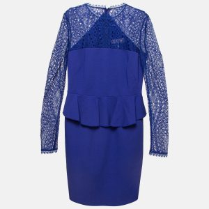 Emilio Pucci Blue Lace Trim Stretch Crepe Peplum Pencil Dress L, Dresses - Luxury Closet catalog