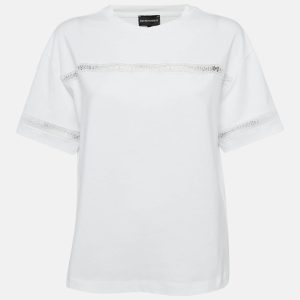 Emporio Armani White Cotton Logo Lace Trimmed T-Shirt M, Shirts & Tops - Luxury Closet catalog