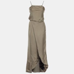 Emporio Armani Grey Silk Floral Applique Detail Maxi Dress S, Dresses - Luxury Closet catalog