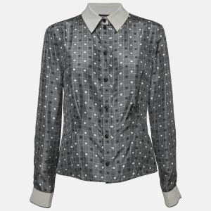 Emporio Armani Grey Dots and Checks Print Silk Pleated Shirt L, Shirts & Tops - Luxury Closet catalog