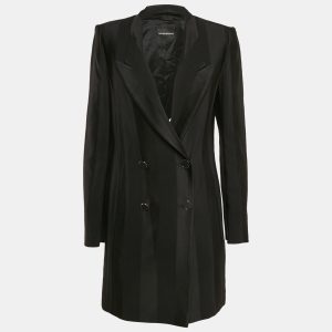 Emporio Armani Black Stripe Wool Blend Double Breasted Mid-Length Coat XL, Coats & Jackets - Luxury Closet catalog