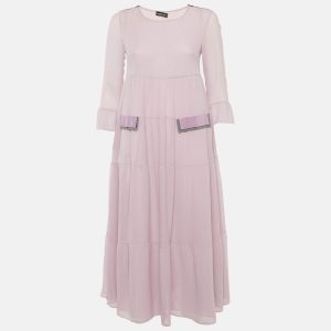 Emporio Armani Lavender Silk Tiered Midi Dress S, Dresses - Luxury Closet catalog