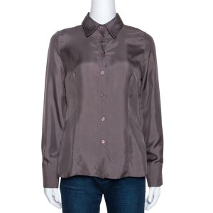 Emporio Armani Taupe Silk Collar Detail Shirt S, Shirts & Tops - Luxury Closet catalog
