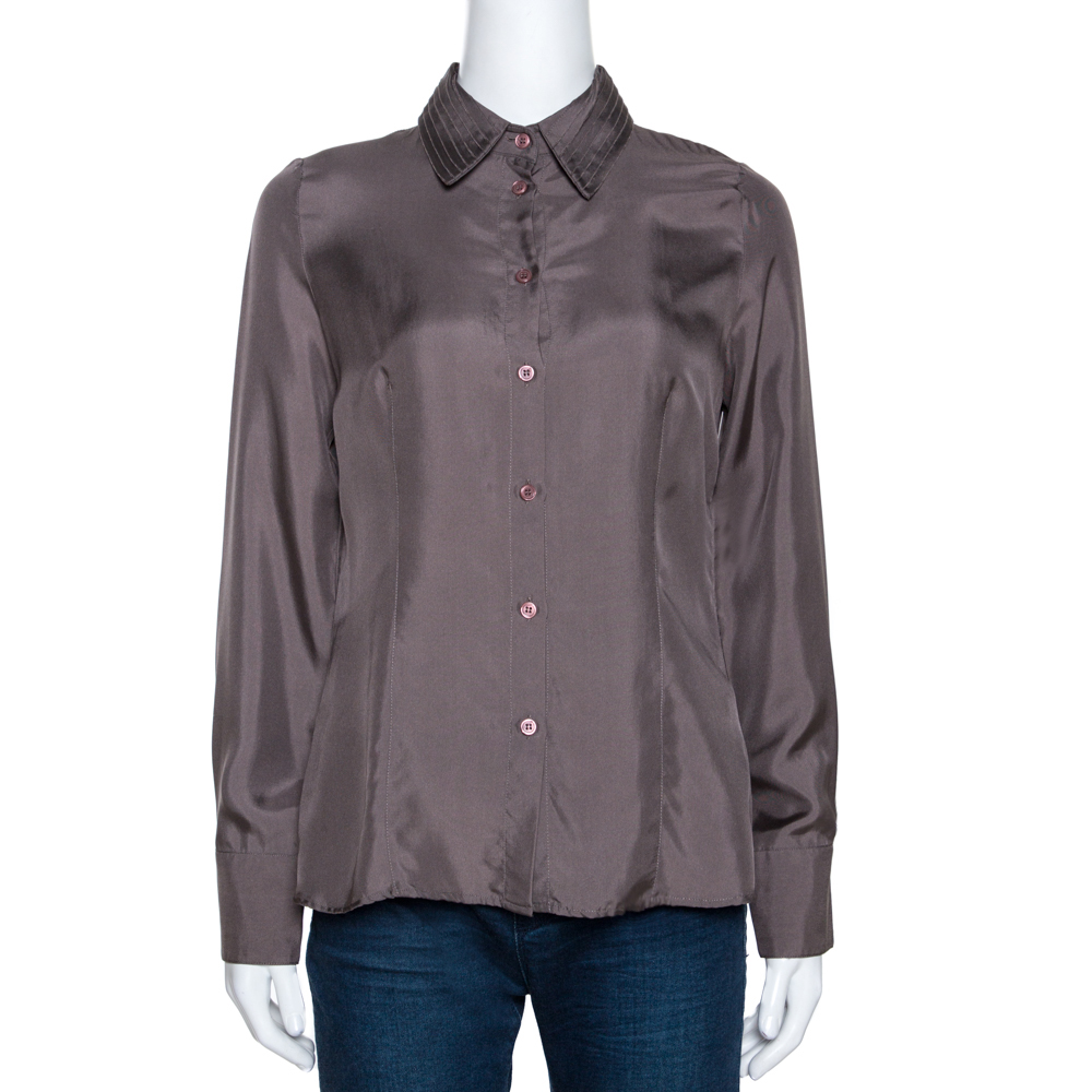 Emporio Armani Taupe Silk Collar Detail Shirt S, Shirts & Tops - Luxury Closet catalog