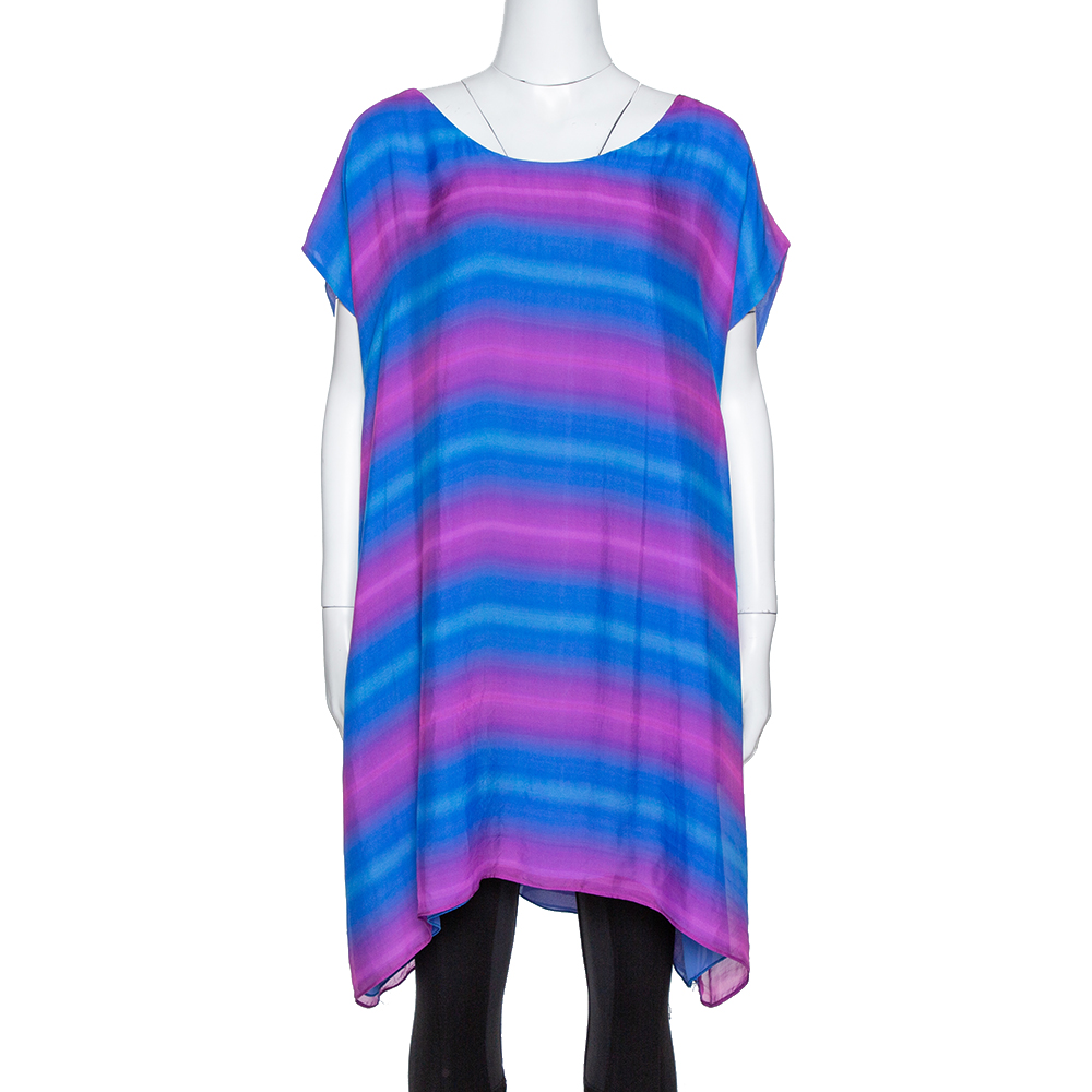 Emporio Armani Blue & Pink Gradient Print Silk Tunic L, Shirts & Tops - Luxury Closet catalog