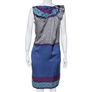 Emporio Armani Blue Printed Silk Draped Neck Detail Shift Dress M, Dresses - Luxury Closet catalog
