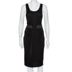 Emporio Armani Black Knit Contrast Trim Draped Detail Sleeveless Midi Dress S, Dresses - Luxury Closet catalog