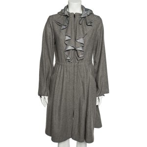 Emporio Armani Grey Wool And Cashmere Ruffled Neck Hooded Coat S, Coats & Jackets - Luxury Closet catalog