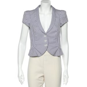 Emporio Armani Blue & White Striped Cotton Cropped Blazer M, Coats & Jackets - Luxury Closet catalog