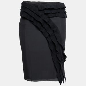 Emporio Armani Black Silk & Wool Ruffle Trimmed Skirt S, Skirts - Luxury Closet catalog