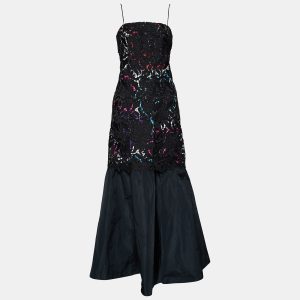 Emporio Armani Black Printed Satin & Lace Overlay Maxi Dress M, Dresses - Luxury Closet catalog