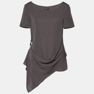 Emporio Armani Dark Grey Crepe Draped Detail Blouse S, Shirts & Tops - Luxury Closet catalog
