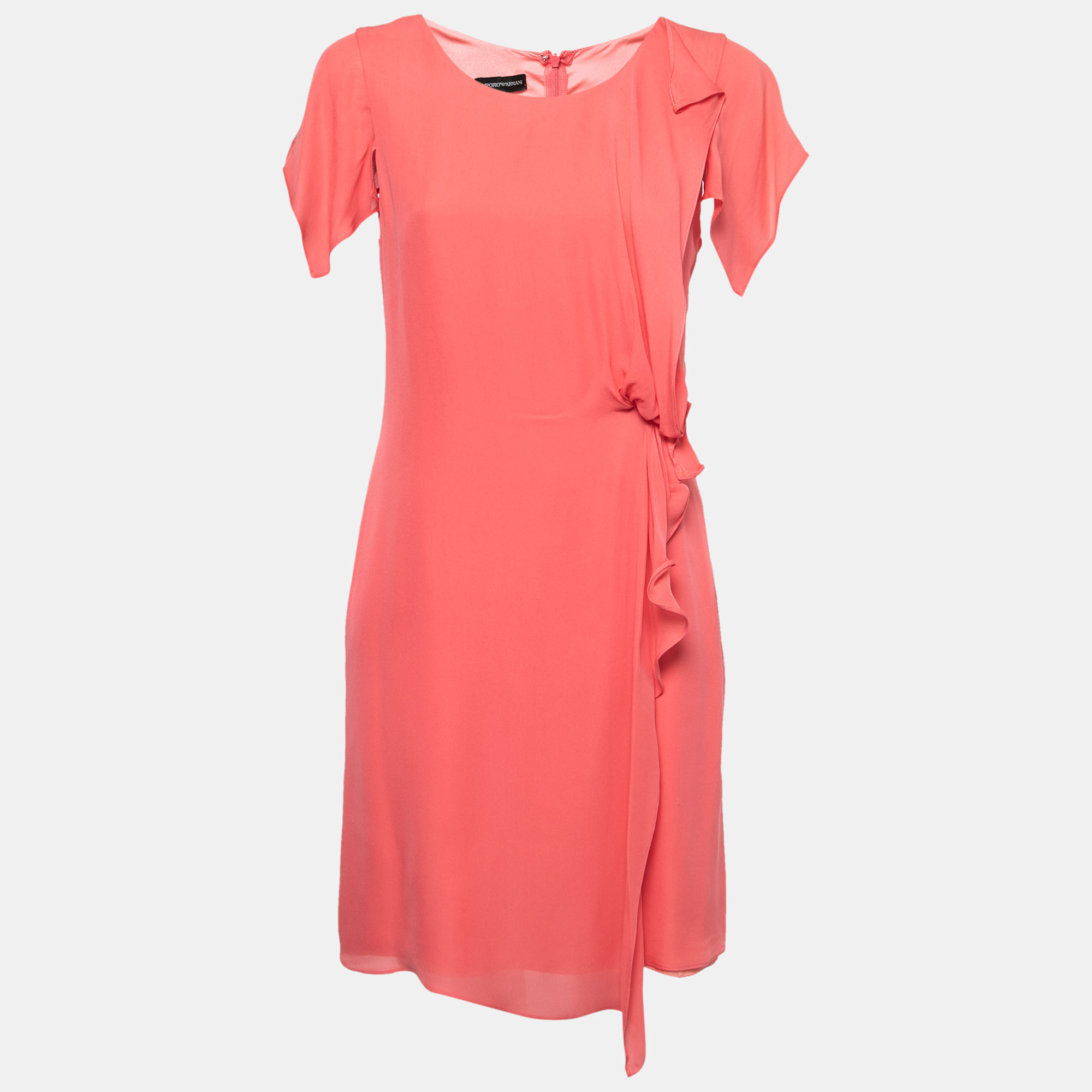 Emporio Armani Salmon Pink Silk Draped Detail Midi Dress M, Dresses - Luxury Closet catalog