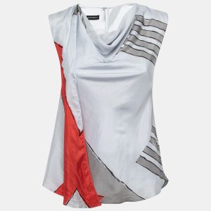 Emporio Armani Light Blue Printed Silk Draped Top S, Shirts & Tops - Luxury Closet catalog