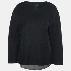 Emporio Armani Black Textured Cotton Blend Split Back Detail Top M, Shirts & Tops - Luxury Closet catalog