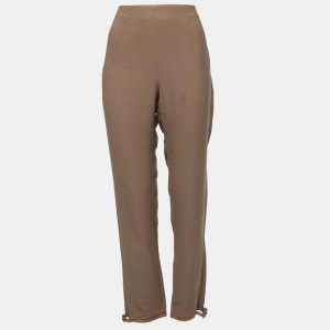 Emporio Armani Brown Linen Blend Buckle Hem Detail High Waist Trousers M, Clothing - Luxury Closet catalog